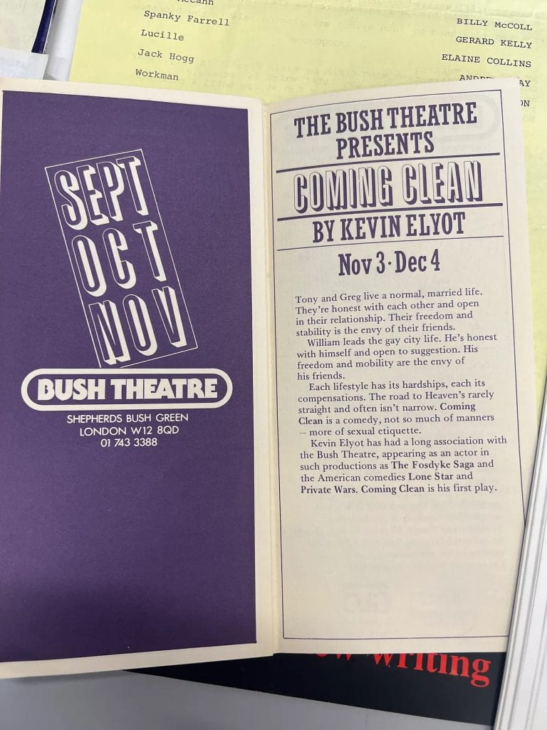 An open handbill for Coming Clean at the Bush Theatre